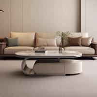 Table basse minimaliste arrondie en pierre frittée beige pour hôtel et maison