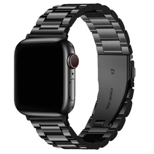 Correa de reloj de acero inoxidable para Apple Watch de 20 mm, diseño de tres eslabones con cuentas, cierre a presión, correa metálica plateada, negra, dorada, oro rosa - Product Image 4