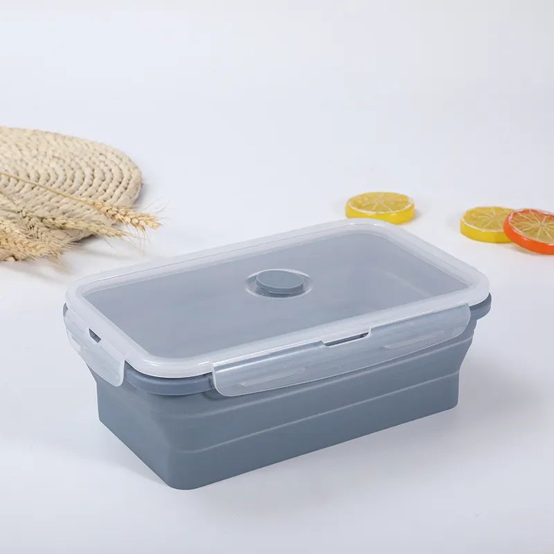 1200ml kotak makan siang dapat dilipat, set kotak makan siang bento dapat digunakan kembali silikon BPA gratis microwave