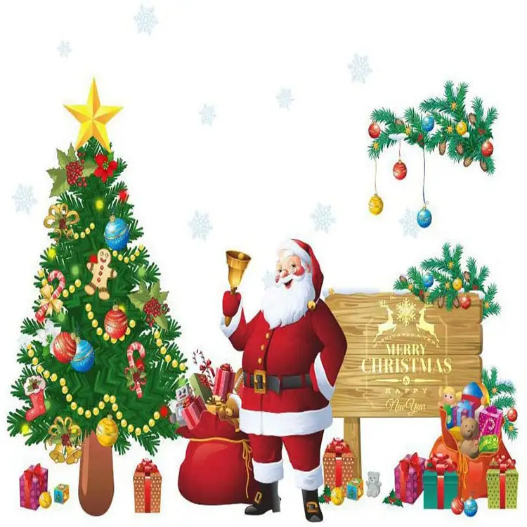 Santa Claus Christmas Tree Wall Decals New Year Peel and DIY candy wall Stickers Decoration for Home and Office
