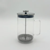 Cafetière manuelle portable en acier inoxydable avec filtre à pression, surface polie argentée, cafetière en verre, presse française