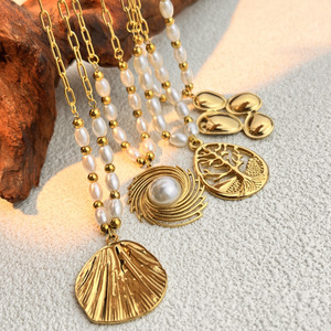 Waterproof 18K Gold PVD Plated Stainless Steel <strong>Necklace</strong> Cute Ocean Series Shell <strong>Pendant</strong> Jewelry with <strong>Pearl</strong> for Women - Product Image 4