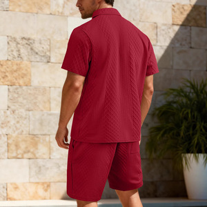 Ensemble <span class=keywords><strong>Polo</strong></span> Décontracté Sportif <span class=keywords><strong>Homme</strong></span> en Tissu Jacquard Nouvelle Collection Été Style Européen et Américain à Revers Fin – Vêtements Transfrontaliers - Product Image 2