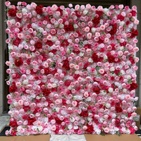 Mur de fleurs artificielles 3D rose, violet et bleu ombré, fond de scène en soie avec roses et hortensias pour la décoration de mariages et de fêtes