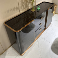 Buffet de style européen avec tiroir Buffet de rangement fonctionnel pour salon de luxe Buffet en acier inoxydable noir brillant