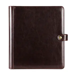Brown A4 Size Soft Leather Cover 24 Pages Menu Photo Album With Button
