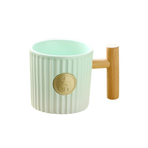 Tasses en céramique avec poignées en bois, design minimaliste en porcelaine, couleur unie, cadeau pour Miss 202408 - Product Image 5