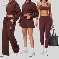 Ensemble de survêtement sportif 2 pièces pour femme SIYUAI, hiver, anti-transpiration, coupe-vent, réversible, grande taille, sweat à capuche zippé et short