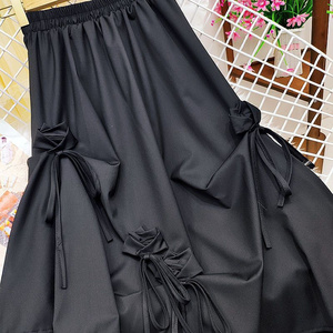 Women's Breathable Summer Umbrella Skirt High Waist Drawstring <strong>Bow</strong> Solid Medium Long Irregular New <strong>Large</strong> Swing - Product Image 2