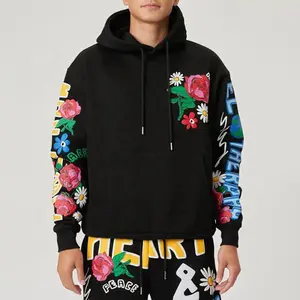 Oti Textile Manufacturers For Customs Mens Clothes Floral Graphic Puff Printed Hoodie For Men High Quality Cropped Hoodies Men