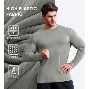 T-shirts texturés tricotés à col rond décontractés personnalisés pour hommes T-shirts à manches longues d'entraînement de gymnastique musculaire - Product Image 5