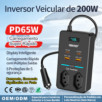 Mini Inverseur de Courant pour Voiture 350W 12V/24V/127V/220V 4 USB avec Écran LED, Prise Brésil, Chargeur Rapide, Adaptateur Véhicule Compact