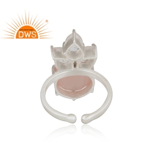 Trendy Style Rose Chalcedony Gemstone Ring Indian Solid Sterling Fine Silver Adjustable Band Ring Jewelry Supplier - Product Image 4