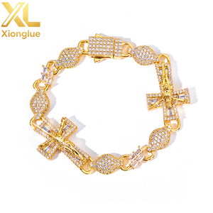 Factory OEN ODM Fine Jewelry Hip Hop 925 Sterling Silver 8mm Bracelets Crosss Moissanite Luxury Women <b>Men</b> Chain Link Bracelets - Product Image 1