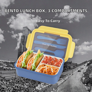 Lonchera Bento para Niños y Adultos, 3 Compartimentos, Apta para Microondas y Lavavajillas, Plástico Portátil, Capacidad de 1-3L - Product Image 2