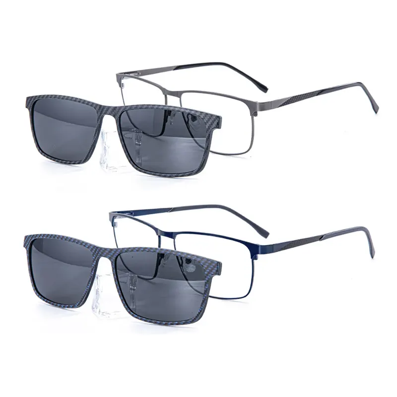 Wholesale ready stock Classic metal flexible big size optical frame with clip polarized lens shield full-rim sunglasses men 1141