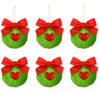 Boule de Noël verte moelleuse, ornement suspendu, accessoire elfe vert fluorescent, nœud en peluche, pompon en fausse fourrure de lapin, décoration d'arbre