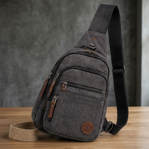 Sac à bandoulière en toile multi-poches avec fermeture à glissière pour un usage quotidien - Product Image 3