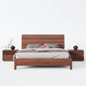 Cama moderna minimalista de madera maciza de nogal negro de 1.8 m con base de almacenamiento alta, cama doble para dormitorio principal - Product Image 3