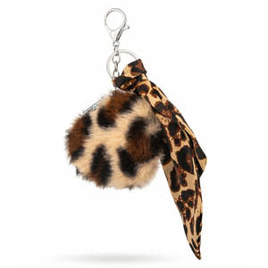 Heart Shaped Leopard Plush Compact Mirror Keychain Silk Ribbon Scarf Charm Dual Sided HD Glass <b>Pocket</b> Makeup Mirror Bulk - Product Image 2