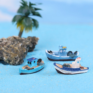 Miniatures <b>Simulated</b> Cartoon Yacht Cruise Ship Seaside Small Fishing Boat Mini Resin Craft Dolls for Fairy Garden Home Ornament - Product Image 3