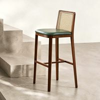 Tabourets de bar vintage modernes en bois massif et rotin, avec repose-pieds en cannage, sans accoudoirs, pour îlot de cuisine, comptoir, bar, pub, club, restaurant