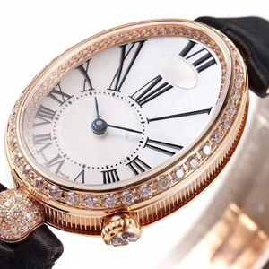 Breathtaking Custom White Dial Roman Numerals Oval Rose Gold Diamond Bezel Automatic <b>Mechanical</b> Precision Female Wristwatch - Product Image 2