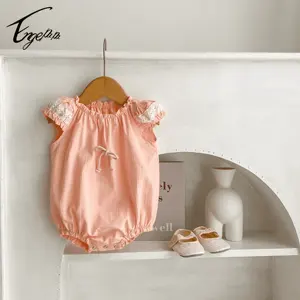 Vêtements d'été pour nouveau-né, design Simple, couleur unie, 100% coton, bord en dentelle, combinaison pour bébé fille, barboteuse