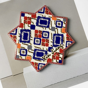 Sottobicchiere in Ceramica a Forma di Stella Ottagonale con Motivo Atlas, Decorazione Etnica in Lamina d'Oro, Isolante Termico per Casa - Product Image 5