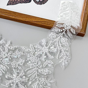 Apliques de cuello frontal con cuentas de lujo, parche de cuello bordado Floral de lentejuelas 3D plateadas <span class=keywords><strong>para</strong></span> caftán, abaya, <span class=keywords><strong>vestidos</strong></span> Aso Ebi - Product Image 5