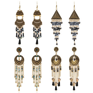 Bohemian Owl Triangular Pattern <b>Crystal</b> Rhinestone Chandelier Earrings Women's Party Fashion Dangle Earrings - Product Image 1