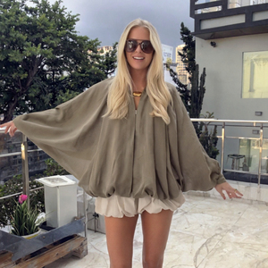 Blusa Bohemia de Gasa para Mujer con Manga Kimono, Cuello en V, Corte Holgado, Color Sólido, Top Corto, Ropa Casual de Primavera/Verano - Product Image 3