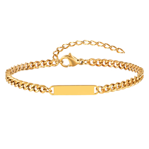 Không xỉn 18K Vàng Trống Thanh Cuba Vòng Đeo Tay Cho Phụ Nữ Cô Gái Thời Trang Thép Không Gỉ Tùy Chỉnh Khắc Cuba Liên Kết Chuỗi Vòng Đeo Tay - Product Image 1