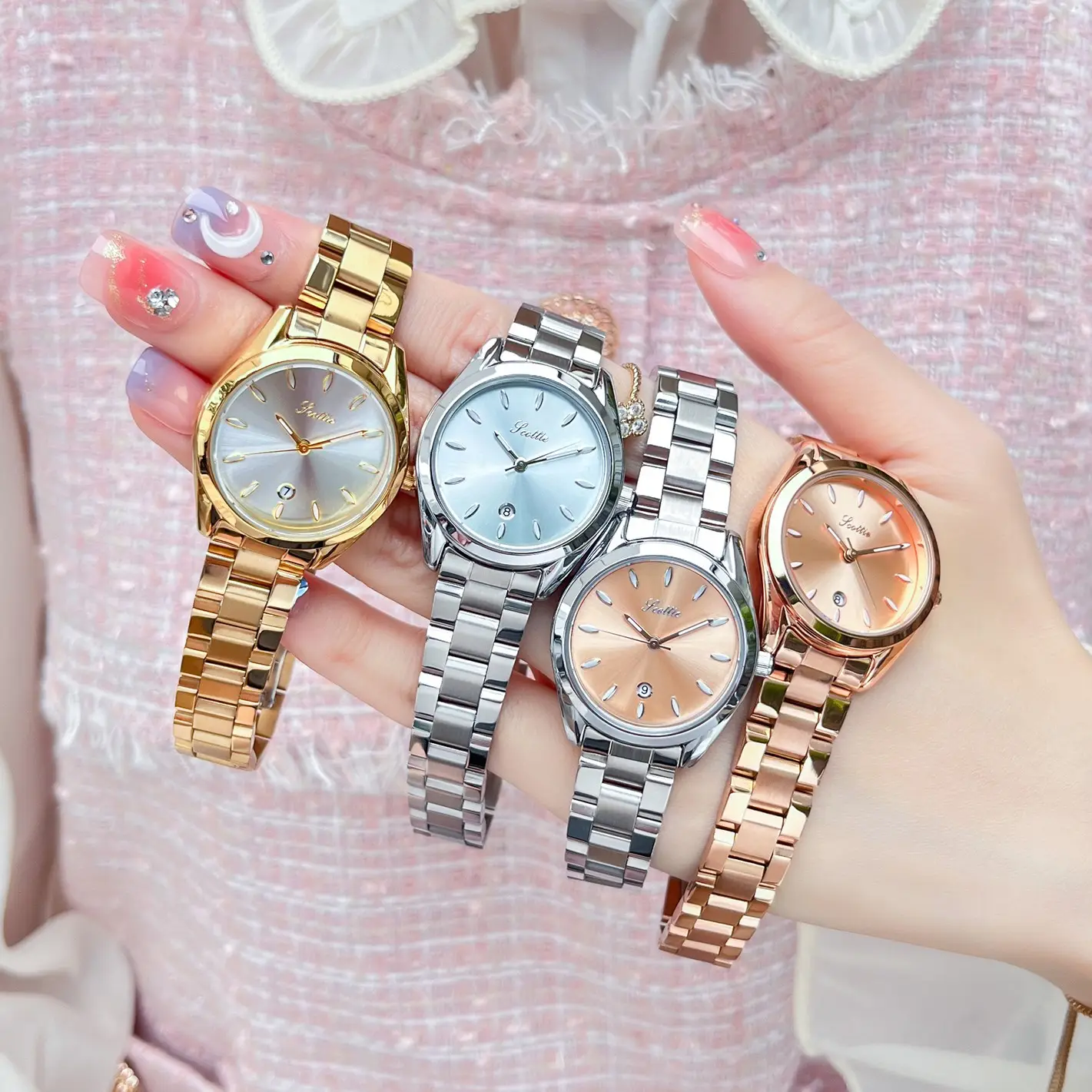 9595 Scottie personnalisé dame fille montre-bracelet en acier inoxydable classique femme horloge femmes montre à quartz résistance à l'eau