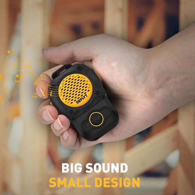 Clip-On BT Speaker IPX7 Waterproof, 10H Playtime, Built-in Mic, Ultra-Light Wearable, for Running/Hiking/Work/Outdoor (Yellow)