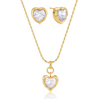 Collier avec pendentif cœur en zircon plaqué or 18 carats en acier inoxydable, vente en gros d'usine, pour femmes