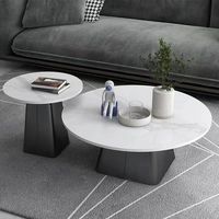 Ensemble de tables basses rondes portables, grandes et petites, avec base en métal et plateau en pierre frittée, pour salon moderne - Écologique et durable