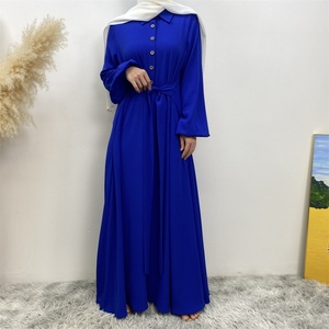 6771# New Bubble Chiffon Dress Shirt Collar Half Front Buttons Belt Sew With Side Together Side Pockets Fashion Eid Abaya Dress - Product Image 5