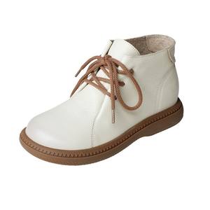 Botas de Piel Vacuna Hechas a Mano, Estilo Británico, Punta Redonda, Color Blanco, Botines Planos de Piel Suave, Otoño e Invierno - Product Image 5