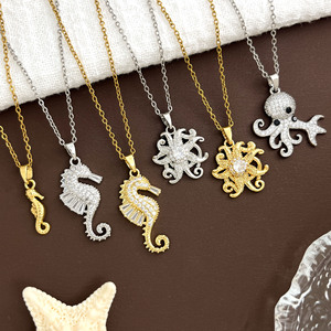 Cute Animal Pendant Necklaces Zinc Alloy Cubic Zirconia Gold Plated Silver <b>Chain</b> Unisex Jewelry Gift - Product Image 2
