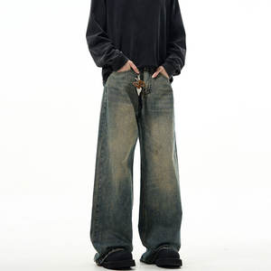 Nuovo <span class=keywords><strong>Jeans</strong></span> Vintage in Denim lavato da <span class=keywords><strong>uomo</strong></span> americano Cleanfit lisci a gamba larga pantaloni larghi pantaloni lunghi a vita media Casual da <span class=keywords><strong>uomo</strong></span> - Product Image 2