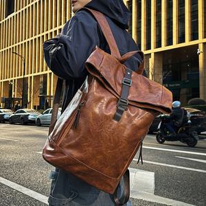 Colefa Hotsell High-capacity Computer Foldable Business British Style Rucksack Bags Brown Waterproof <strong>UK</strong> Wind PU Leather <strong>Backpack</strong> - Product Image 2