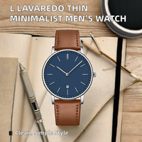 Montre analogique à quartz minimaliste pour homme, bracelet en cuir, affichage de l'heure et de la date, design extrêmement fin - Meilleur cadeau d'anniversaire, vente en gros