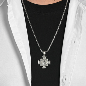 Retro yunnique style, best-selling St. Benedict's Exorcism Amulet Necklace, niche and unique men's trendy <b>titanium</b> - Product Image 3