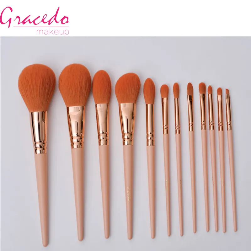 Fournisseurs Hot Gracedo Ensemble de 12 pinceaux de maquillage ovales professionnels de haute qualité avec manche en bois sans cruauté