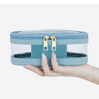 Pochette cosmétique transparente en TPU avec logo personnalisé, bord en cuir PU, fermeture éclair transparente, sac de voyage pour articles de toilette et maquillage