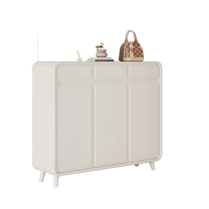 Cream White Solid Wood <b>Shoe</b> Cabinet 2 Door 3 Door Modern Minimalist Entryway <b>Storage</b> Rack - Product Image 4