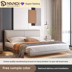 Итальянская кожаная современная простая двуспальная кровать от края до края подвесная кровать с сенсорным освещением для главной спальни - Product Image 4