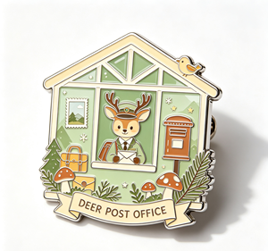 Cartoon Deer Post Office Enamel <b>Pin</b> House Shape Metal Craft Gift <b>Badge</b> for Bag Decor - Product Image 3