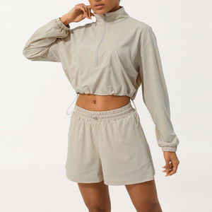 ملابس رياضية للنساء فضفاضة 2 ، تناسب الأكمام بسحاب أعلى مع سحاب ، سترة جري وشورت من علامة خاصة - Product Image 5